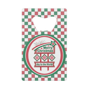 Merry Christmas Retro Marquee – Joy to the World Credit Card Bottle Opener