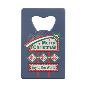 Merry Christmas Retro Marquee – Joy to the World Credit Card Bottle Opener