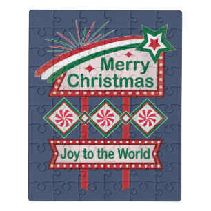 Merry Christmas Retro Marquee – Joy to the World Jigsaw Puzzle