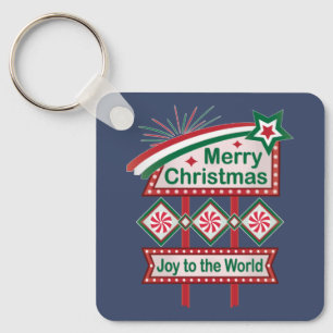 Merry Christmas Retro Marquee – Joy to the World Keychain