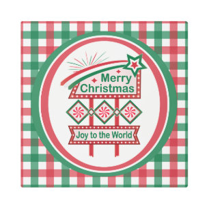 Merry Christmas Retro Marquee – Joy to the World Metal Print