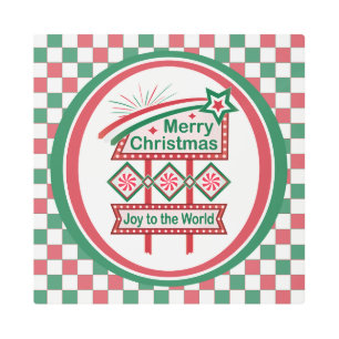 Merry Christmas Retro Marquee – Joy to the World Metal Print