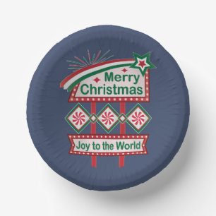 Merry Christmas Retro Marquee – Joy to the World Paper Bowls