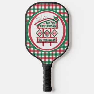 Merry Christmas Retro Marquee – Joy to the World Pickleball Paddle