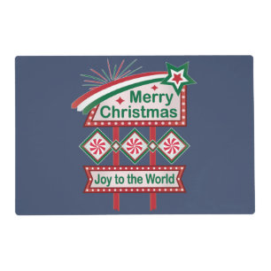 Merry Christmas Retro Marquee – Joy to the World Placemat