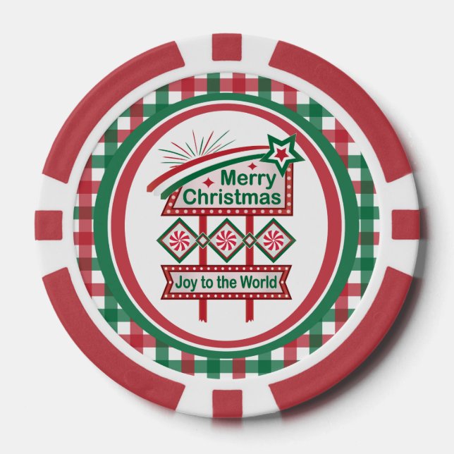 Merry Christmas Retro Marquee – Joy to the World Poker Chips (Front)