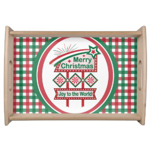 Merry Christmas Retro Marquee – Joy to the World Serving Tray