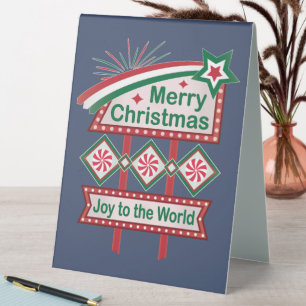 Merry Christmas Retro Marquee – Joy to the World Table Tent