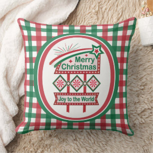 Merry Christmas Retro Marquee – Joy to the World Throw Pillow