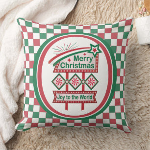 Merry Christmas Retro Marquee – Joy to the World Throw Pillow