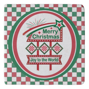 Merry Christmas Retro Marquee – Joy to the World Trivet