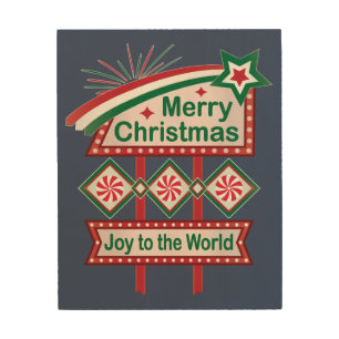 Merry Christmas Retro Marquee – Joy to the World Wood Wall Art