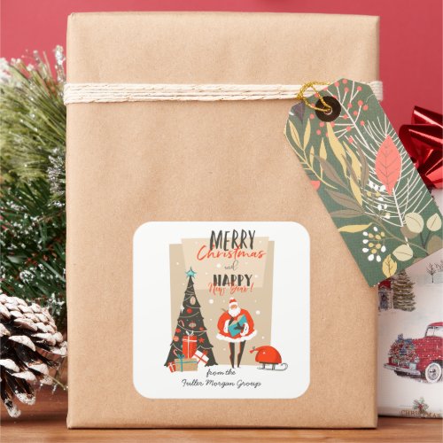 Merry Christmas  Retro Mid_Century Modern Holiday Square Sticker