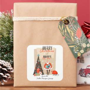 Merry Christmas Retro Mid-Century Modern Holiday Square Sticker
