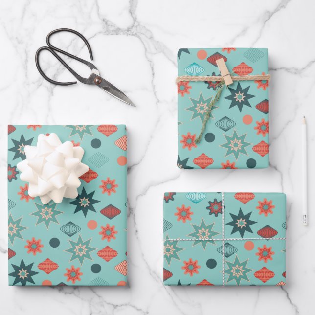 Merry Christmas Retro Mid Century Modern Wrapping Paper Sheets (Front)