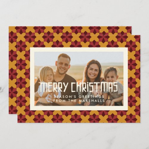 Merry Christmas Retro mid century pattern photo Holiday Card