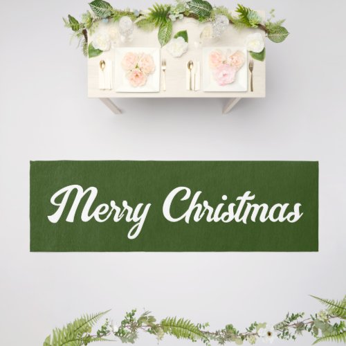 Merry Christmas Retro Modern Green White Script Outdoor Rug