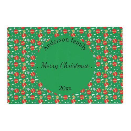 Merry Christmas retro name and date place Placemat