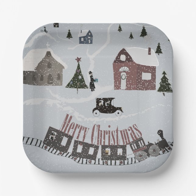 Merry Christmas , retro  Paper Plates (Front)