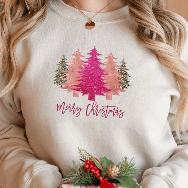 Merry Christmas Retro Pink Christmas Trees T-Shirt Sweatshirt (Creator Uploaded)