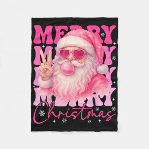 Merry Christmas Retro Pink Santa Bubblegum Xmas Ho Fleece Blanket