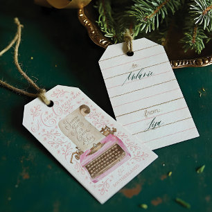 Merry Christmas Retro Pink Typewriter Santa Letter Gift Tags