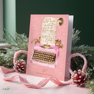 Merry Christmas Retro Pink Typewriter Santa Letter Holiday Card