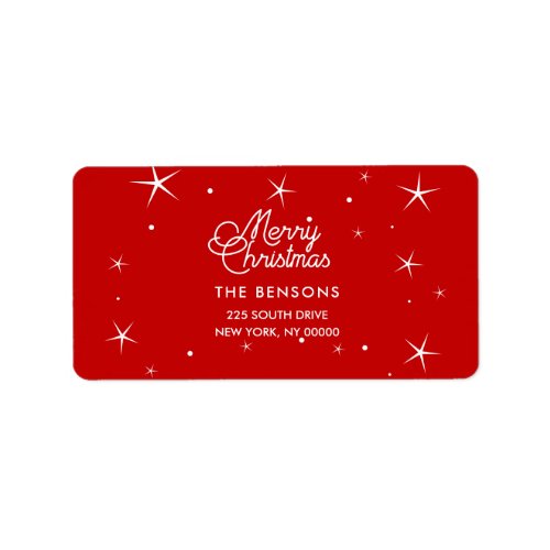Merry Christmas retro red and white address Label