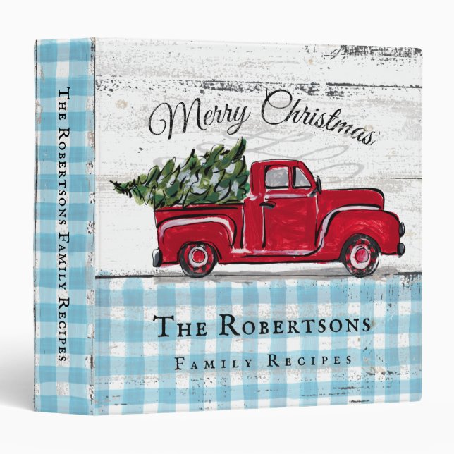 Merry Christmas Retro Red Truck Recipes Binder (Front/Spine)