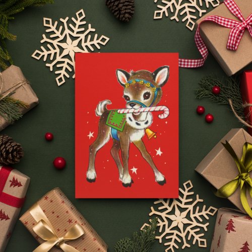 Merry Christmas  Retro Reindeer Candy Cane Note Card