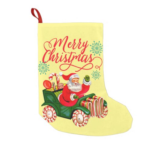 Merry Christmas Retro Santa Claus Candy Car Small Christmas Stocking