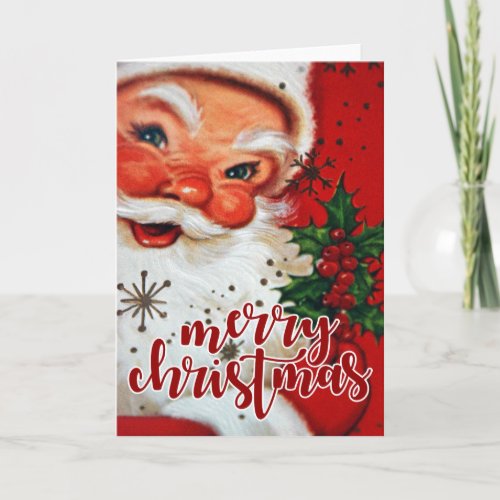 Merry Christmas  Retro Santa Claus Holiday Card