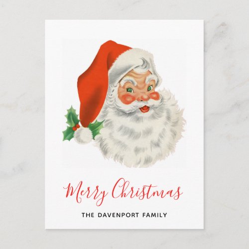 Merry Christmas Retro Santa Claus Holiday Postcard