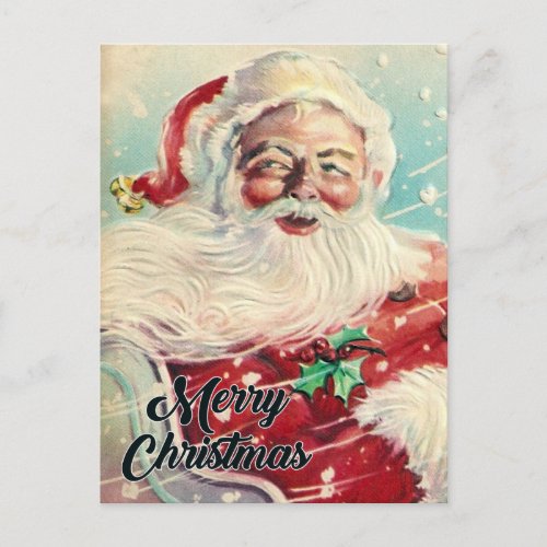 Merry Christmas  Retro Santa Claus Holiday Postcard