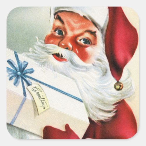 Merry Christmas  Retro Santa Claus Square Sticker