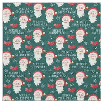 Merry Christmas Retro Santa Claus Teal Fabric