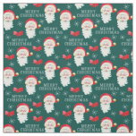 Merry Christmas Retro Santa Claus Teal Fabric