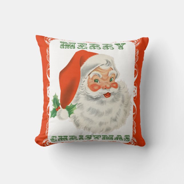 Merry Christmas Retro Santa Claus Throw Pillow (Front)