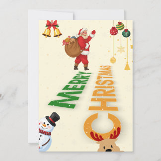 Merry Christmas Retro Santa Snowman Holiday Card