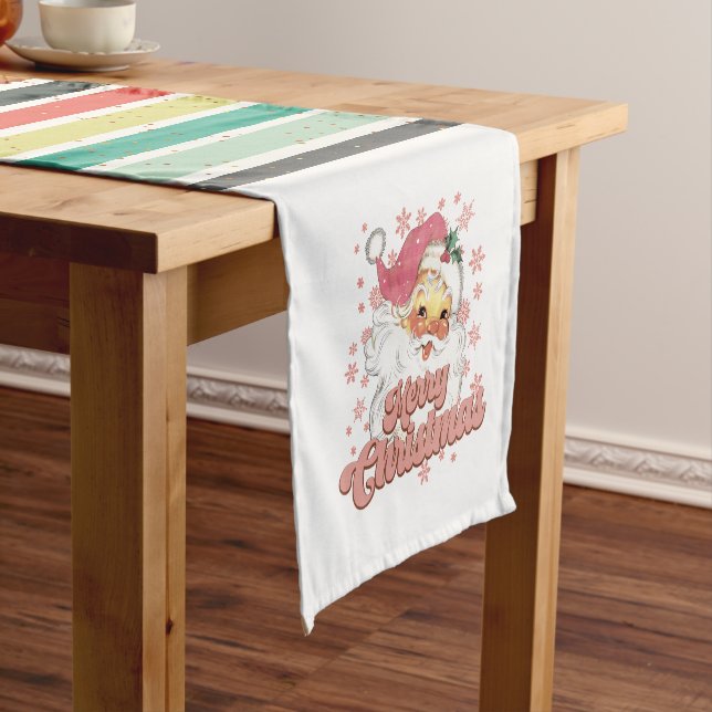 Merry Christmas retro santa & typography stripes Short Table Runner (In Situ)