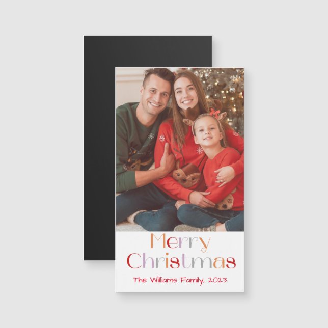 merry christmas retro script family photo magnet (Front/Back)