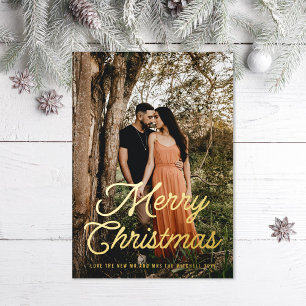 Merry Christmas Retro Script Foil Holiday Card