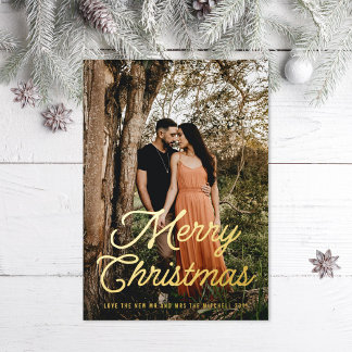 Merry Christmas Retro Script Foil Holiday Card