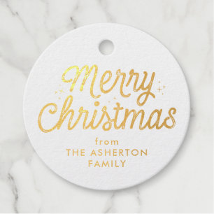 Merry Christmas retro script holiday Foil Favor Tags