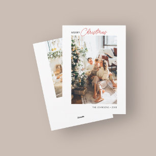 Merry Christmas Retro Script Photo Holiday Card