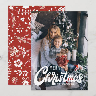 Merry Christmas Retro Script Typography Photo Holiday Card