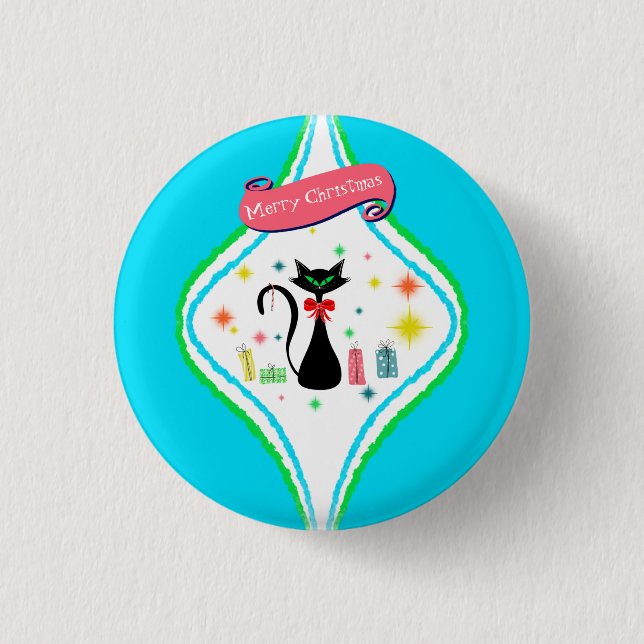Merry Christmas Retro Siamese Cat  Button (Front)