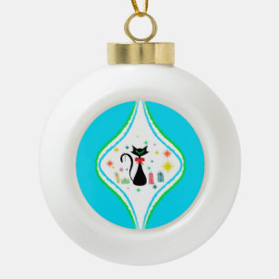 Merry Christmas Retro Siamese Cat Ceramic Ball Christmas Ornament