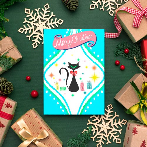 Merry Christmas Retro Siamese Cat Holiday Postcard