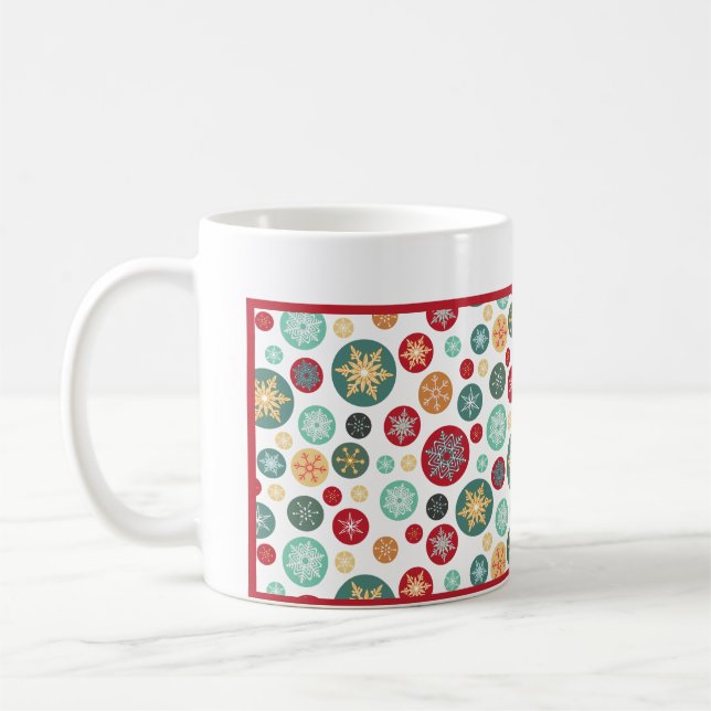 Merry Christmas Retro Snowflake Polka Dots Coffee Mug (Left)